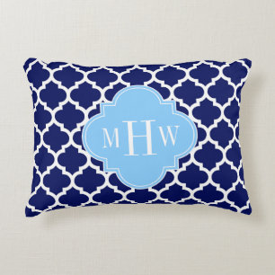 Navy Blau Wit Marokkaans #5 Hemelblauw Naam Monogr Accent Kussen