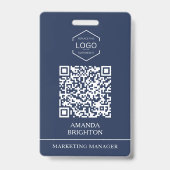 Navy Blau Witte Zakelijk Logo QR Code  Badge (Voorzijde)