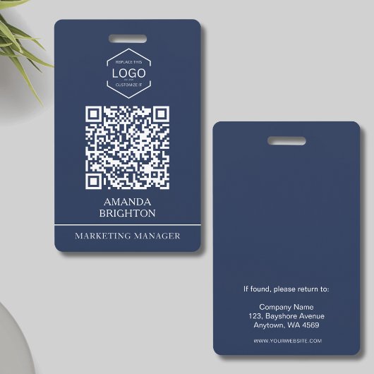Navy Blau Witte Zakelijk Logo QR Code  Badge