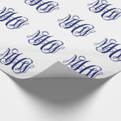 Navy Blauw 3 Initialen Wingerd Schrift Monogram DI Cadeaupapier (Hoek)