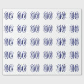 Navy Blauw 3 Initialen Wingerd Schrift Monogram DI Cadeaupapier (Vlak)