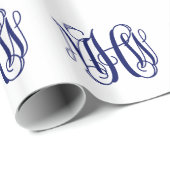 Navy Blauw 3 Initialen Wingerd Schrift Monogram DI Cadeaupapier (Rol Hoek)