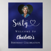 Navy blauw 60e verjaardagsfeest foto hart welkom poster (Voorkant)