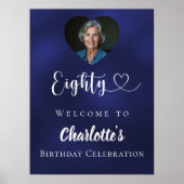 Navy blauw 80ste verjaardagsfeest foto hart welkom poster (Voorkant)