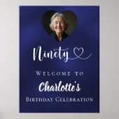 Navy blauw 90ste verjaardagsfeest foto hart welkom poster (Voorkant)