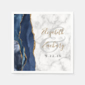 Navy Blauw Agaat Marmer Goud Script Bruiloft Servet (Voorkant)