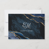 Navy Blauw Agaat Wit Monogram Bruiloft RSVP Kaartje (Achterkant)