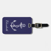 Navy Blauw Anker Custom Monogram Bagagelabel (Voorkant horizontaal)
