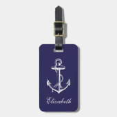 Navy Blauw Anker Custom Monogram Bagagelabel (Voorkant verticaal)