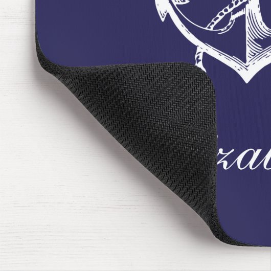 Navy Blauw  Anker Custom Monogram Muismat (Hoek)