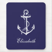 Navy Blauw  Anker Custom Monogram Muismat (Voorkant)