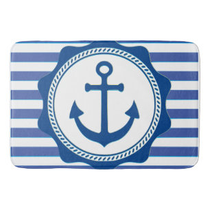 Navy blauw anker en strepen nautisch badmat