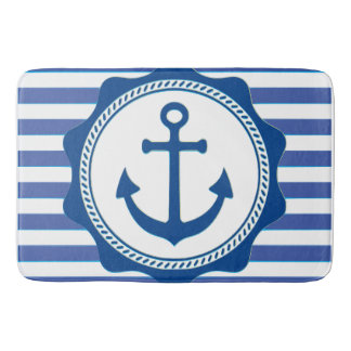 Navy blauw anker en strepen nautisch badmat