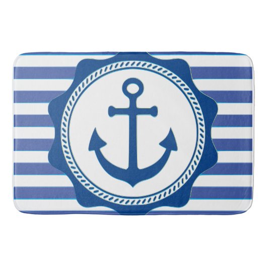 Navy blauw anker en strepen nautisch badmat (Voorkant)