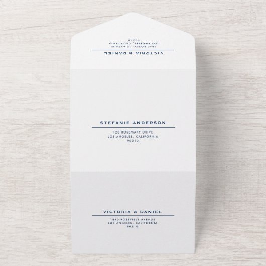 Navy Blauw Anker en Stripes Nautische Bruiloft All In One Uitnodiging (Buitenkant)