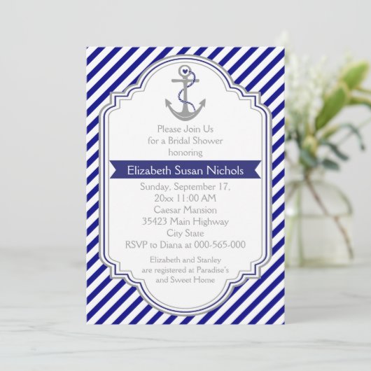 Navy blauw anker nautische bruiloft vrijgezellenfe kaart (Staand voorkant)