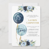 Navy blauw ballon baby shower Twins boys Invitatio Kaart (Voorkant)