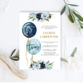 Navy blauw ballon baby shower Twins boys Invitatio Kaart