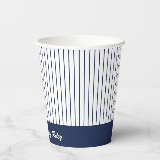 Navy Blauw Baseball Pinstripe Verjaardagsfeest Papieren Bekers (Achterkant)