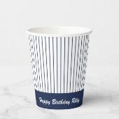 Navy Blauw Baseball Pinstripe Verjaardagsfeest Papieren Bekers (Links)
