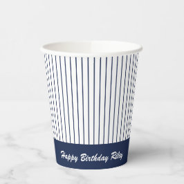 Navy Blauw Baseball Pinstripe Verjaardagsfeest Papieren Bekers