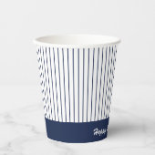 Navy Blauw Baseball Pinstripe Verjaardagsfeest Papieren Bekers (Voorkant)