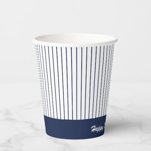 Navy Blauw Baseball Pinstripe Verjaardagsfeest Papieren Bekers (Voorkant)