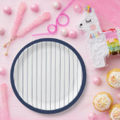 Navy Blauw Baseball Pinstripe Verjaardagsfeest Papieren Bordje (Feest)