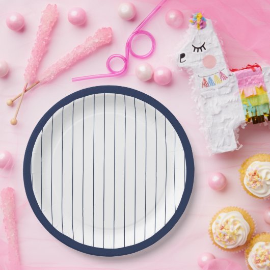 Navy Blauw Baseball Pinstripe Verjaardagsfeest Papieren Bordje (Feest)