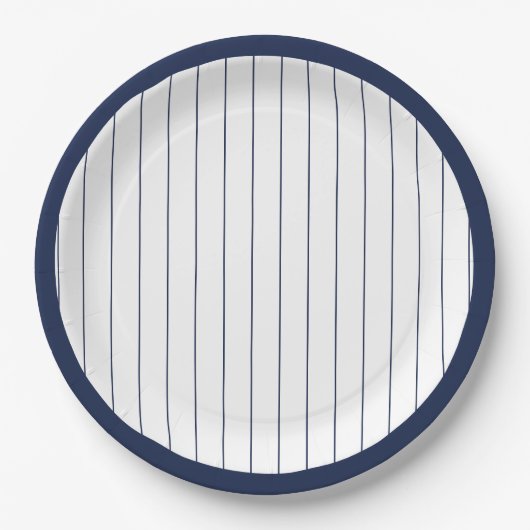 Navy Blauw Baseball Pinstripe Verjaardagsfeest Papieren Bordje (Voorkant)