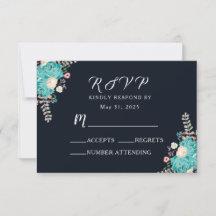 Navy Blauw Blauw Bloemen Bruiloft