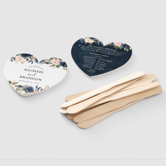 Navy Blauw Blauw Blush Roze Rose Botanisch Hart Handwaaier (Niet-gemonteerd)