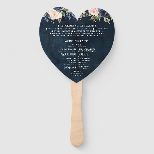 Navy Blauw Blauw Blush Roze Rose Botanisch Hart Handwaaier (Achterkant)