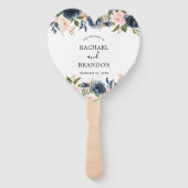 Navy Blauw Blauw Blush Roze Rose Botanisch Hart Handwaaier (Voorkant)