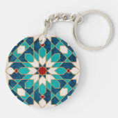 Navy Blauw Blauwgroen Wit Rood Marmer Marokkaans M Sleutelhanger (Achterkant)