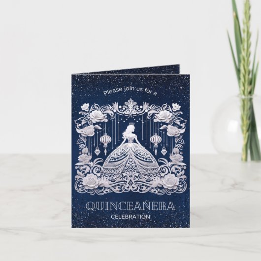 Navy Blauw Bloem Prinses Jurk Quinceanera (Voorkant)