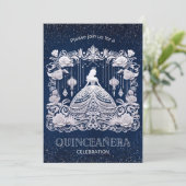 Navy Blauw Bloem Prinses Jurk Quinceanera Kaart (Staand voorkant)