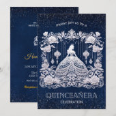 Navy Blauw Bloem Prinses Jurk Quinceanera Kaart (Voorkant / Achterkant)