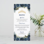 Navy Blauw Bloemen Goud Quinceanera Verjaardagsmen Programmakaart (Staand voorkant)