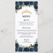 Navy Blauw Bloemen Goud Quinceanera Verjaardagsmen Programmakaart (Voorkant)