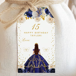Navy Blauw Bloemen Prinses Gelukkige Verjaardag Cadeaulabel