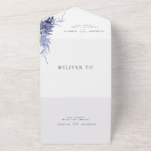 Navy Blauw Bloemen Romantische Kalligrafie Bruilof All In One Uitnodiging (Buitenkant)