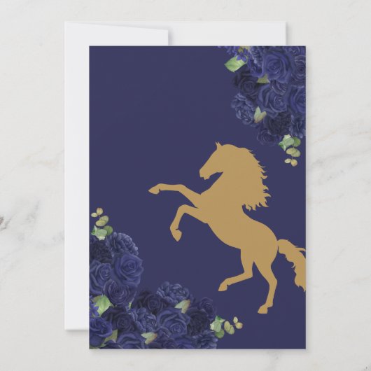 Navy Blauw Bloemen Rustieke Charra Quinceanera Kaart (Achterkant)