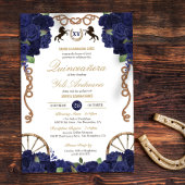 Navy Blauw Bloemen Rustieke Charra Quinceanera Kaart