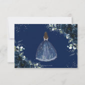 Navy Blauw Bloemen Zilver Prinses Quinceañera Antw RSVP Kaartje (Achterkant)