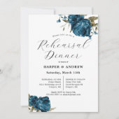 Navy Blauw Bloemenbruiloft repetitie diner Kaart (Voorkant)