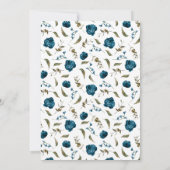 Navy Blauw Bloemenbruiloft repetitie diner Kaart (Achterkant)