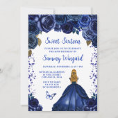 Navy Blauw Blond Haar Prinses Sweet Sixteen Kaart (Voorkant)