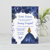Navy Blauw Blond Haar Prinses Sweet Sixteen Kaart (Staand voorkant)