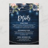 Navy Blauw Blush Bloemen Rustiek String Licht Deta Informatiekaartje (Voorkant)
